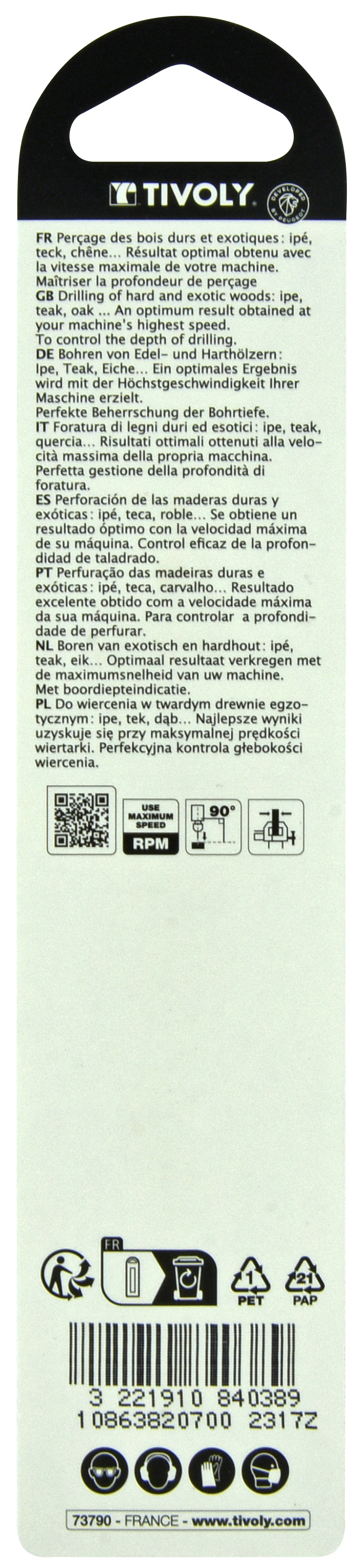 Foret bois 3 pointes -Queue cylindrique -Gradué SLR (Blister) / L: 109 Ø: 7 TIVOLY - 10863820700
