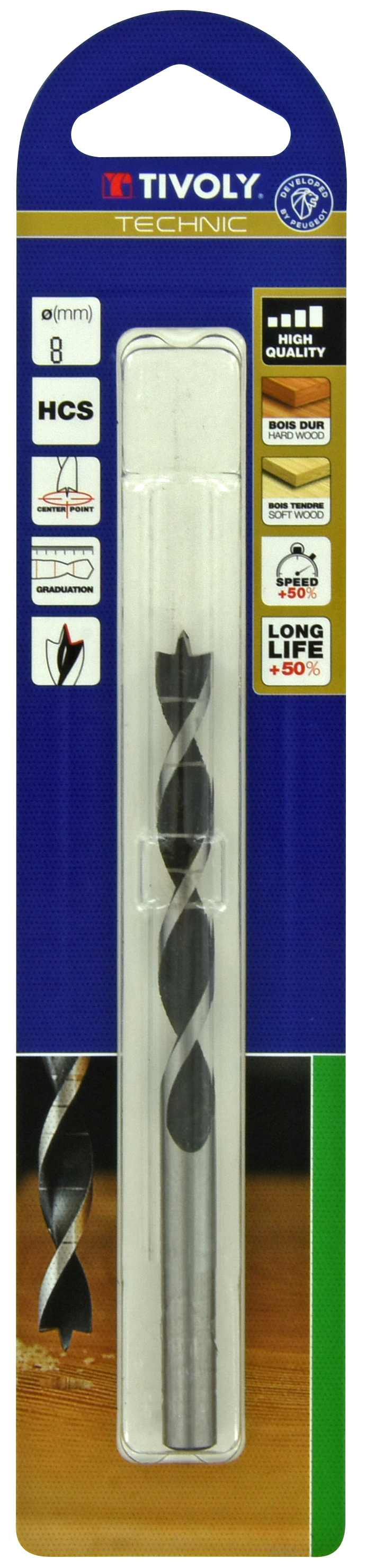 Foret bois 3 pointes -Queue cylindrique -Gradué SLR (Blister) / L: 114 Ø: 8 TIVOLY - 10863820800