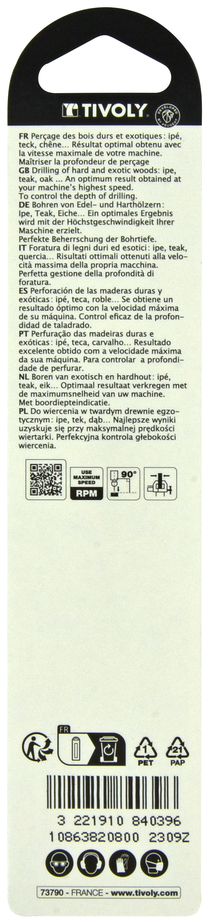 Foret bois 3 pointes -Queue cylindrique -Gradué SLR (Blister) / L: 114 Ø: 8 TIVOLY - 10863820800