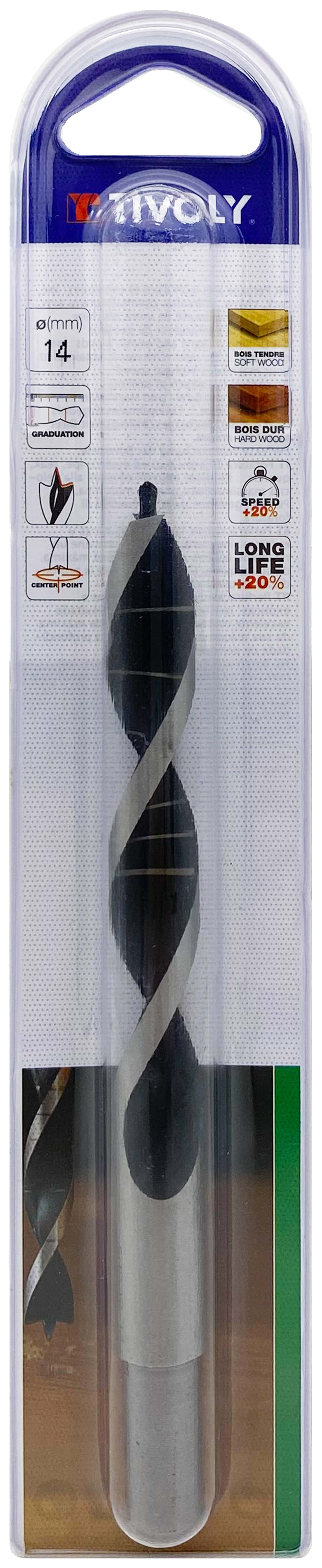 Foret bois 3 pointes -Queue cylindrique -Gradué SLR (Blister) / L: 160 Ø: 14 TIVOLY - 10863821400