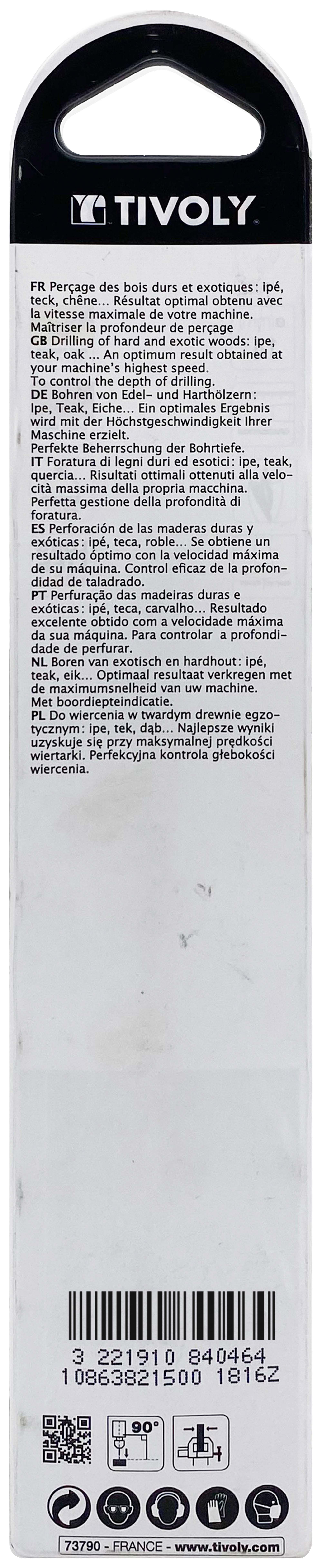 Foret bois 3 pointes -Queue cylindrique -Gradué SLR (Blister) / L: 169 Ø: 15 TIVOLY - 10863821500