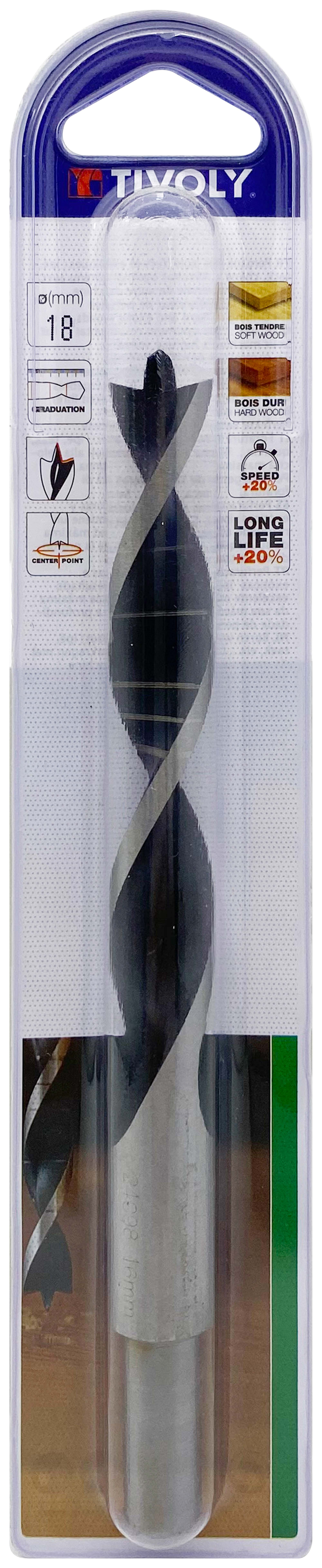 Foret bois 3 pointes -Queue cylindrique -Gradué SLR (Blister) / L: 191 Ø: 18 TIVOLY - 10863821800