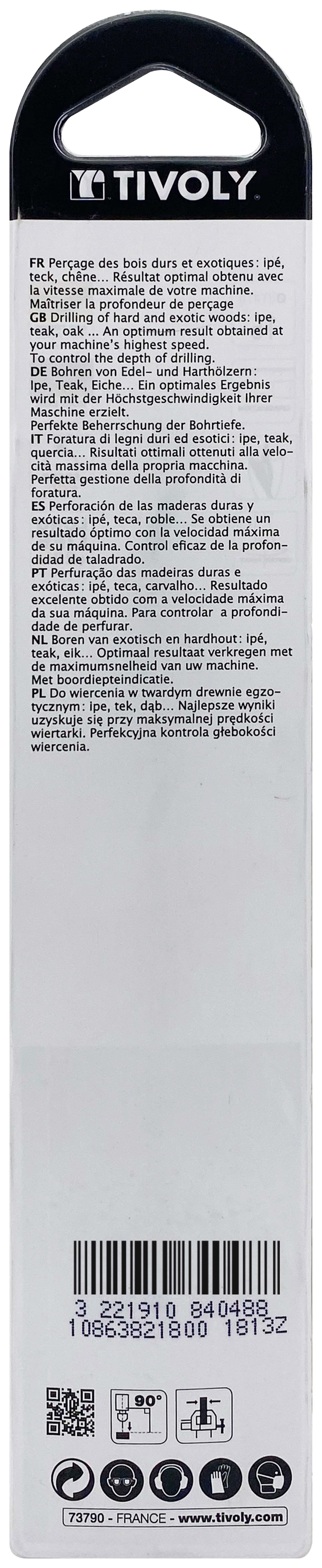 Foret bois 3 pointes -Queue cylindrique -Gradué SLR (Blister) / L: 191 Ø: 18 TIVOLY - 10863821800