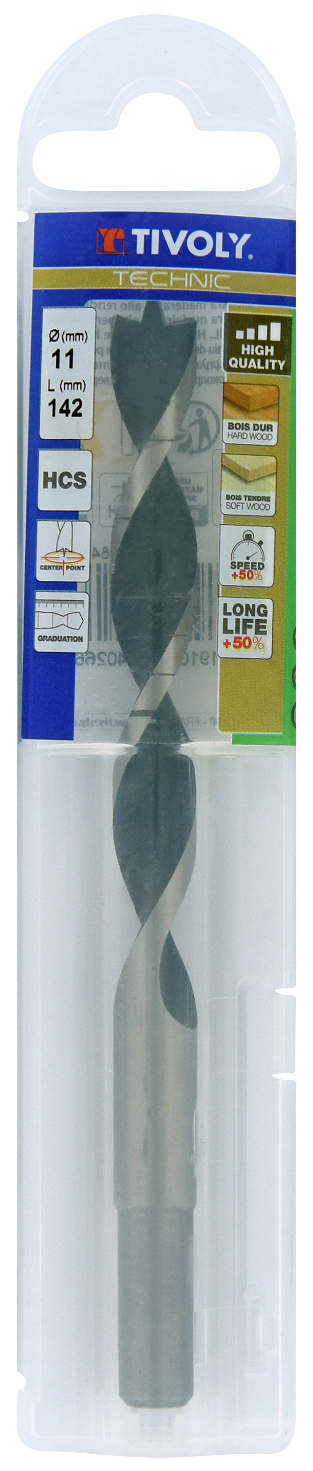 Foret bois 3 pointes -Queue cylindrique -Gradué SLR / L: 142 Ø: 11 TIVOLY - 10863841100