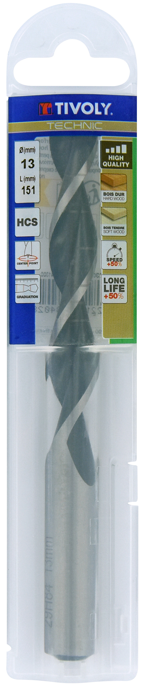 Foret bois 3 pointes -Queue cylindrique -Gradué SLR / L: 151 Ø: 13 TIVOLY - 10863841300