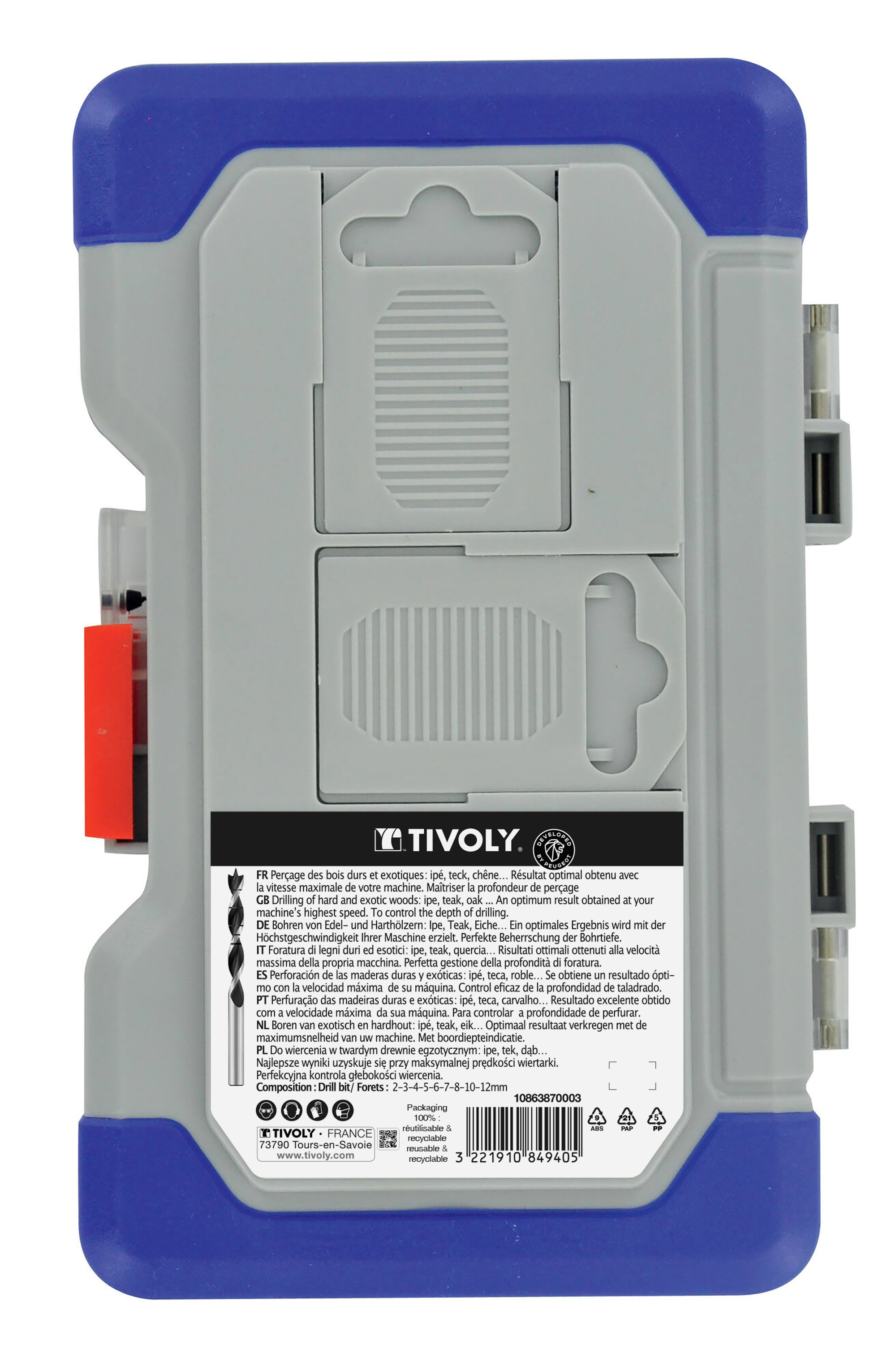 9 forets bois 3 pointes gradués SLR Ø 2 à 12mm TIVOLY - 10863870003