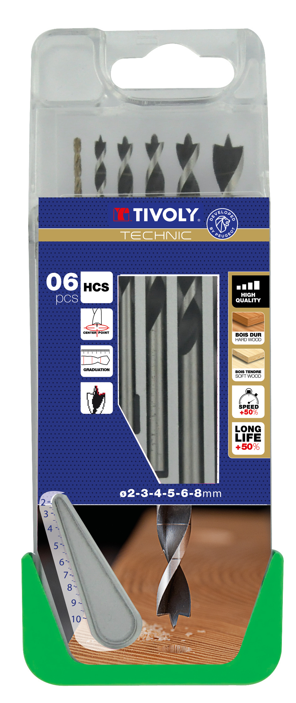 6 forets bois 3 pointes gradués SLR Ø 2 à 8mm TIVOLY - 10863870016