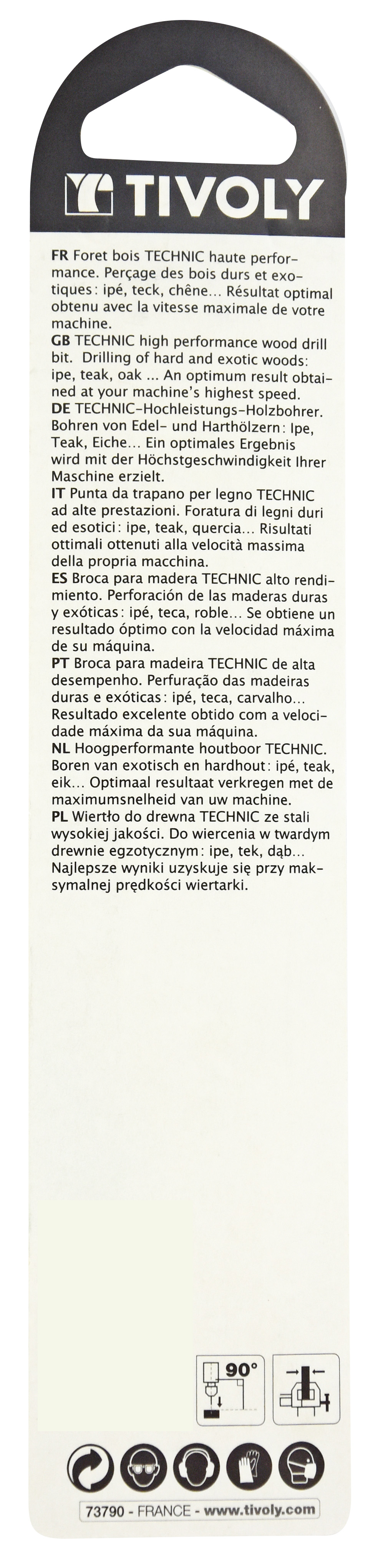 Foret bois HSS -Affûtage Speed point -Queue à 3 méplats Gradué SLR / L: 151 Ø: 13 TIVOLY - 10864021300