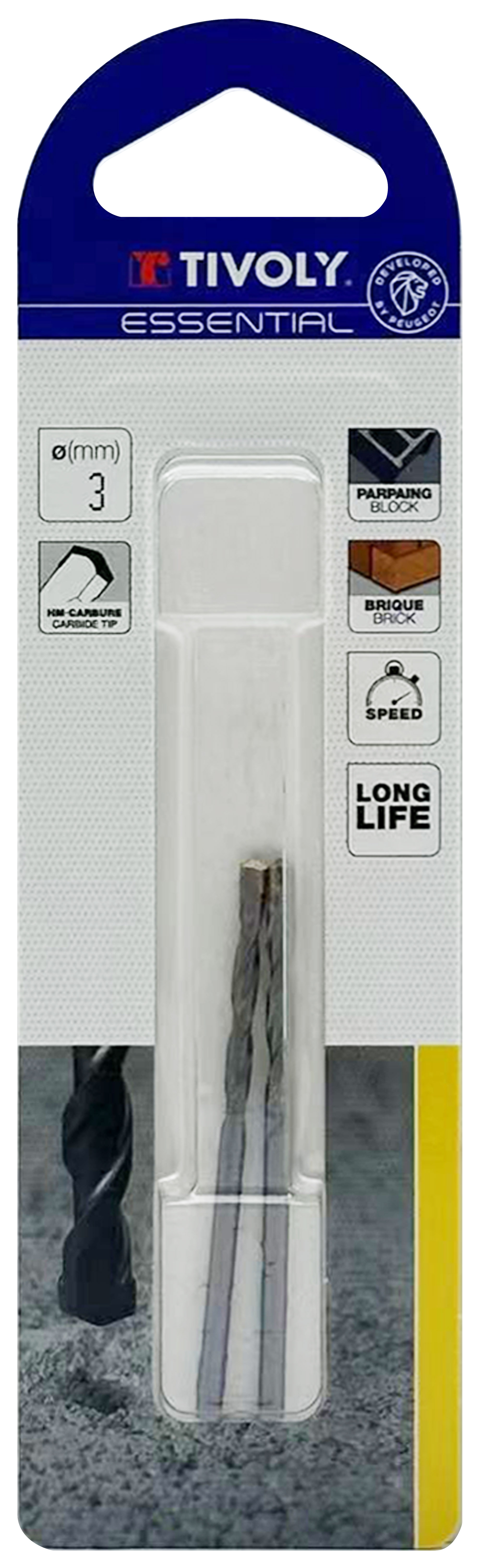 Foret bétons -Queue cylindrique (Blister) / L: 60 Ø: 3 TIVOLY - 10900220300