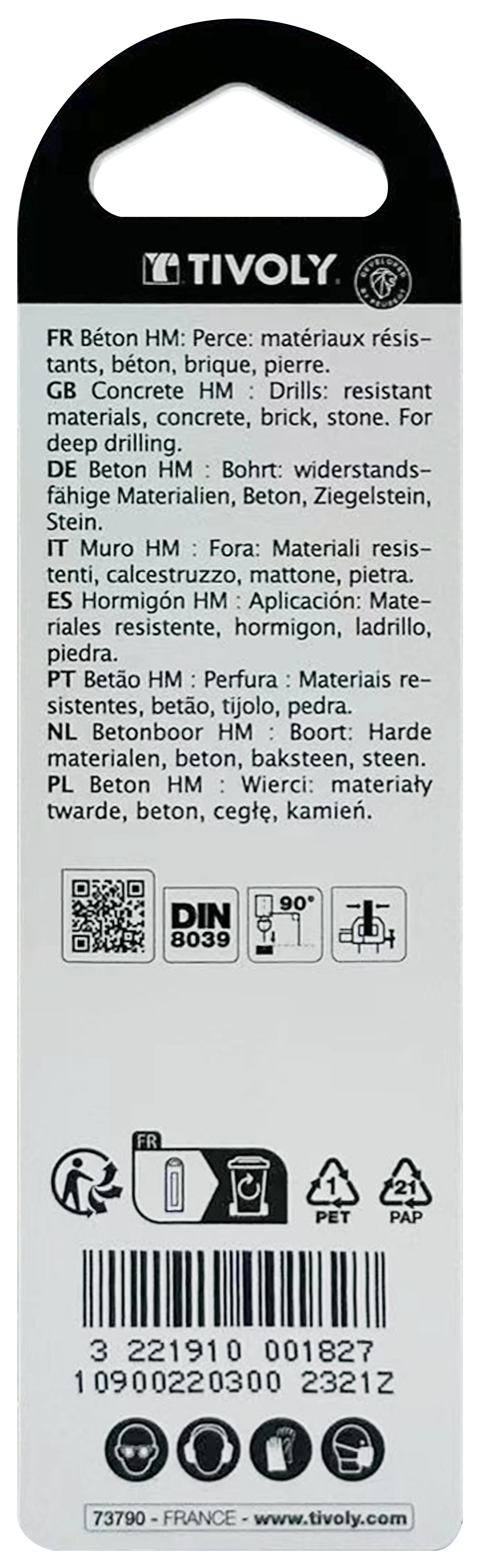 Foret bétons -Queue cylindrique (Blister) / L: 60 Ø: 3 TIVOLY - 10900220300