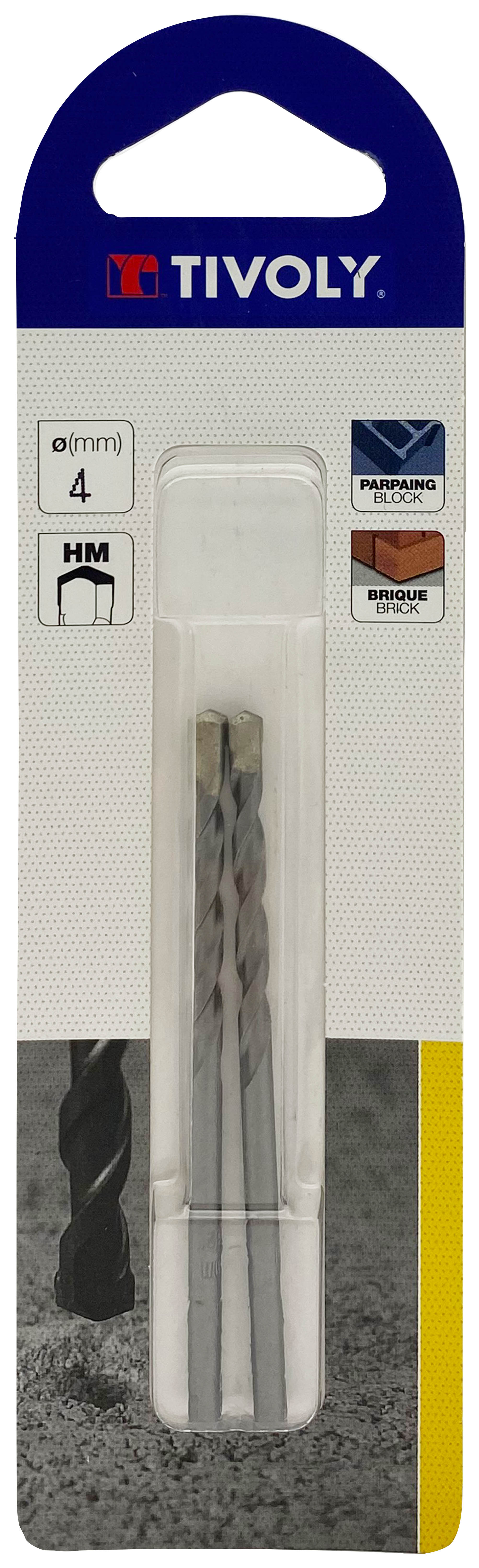 Foret bétons -Queue cylindrique (Blister) / L: 75 Ø: 4 TIVOLY - 10900220400