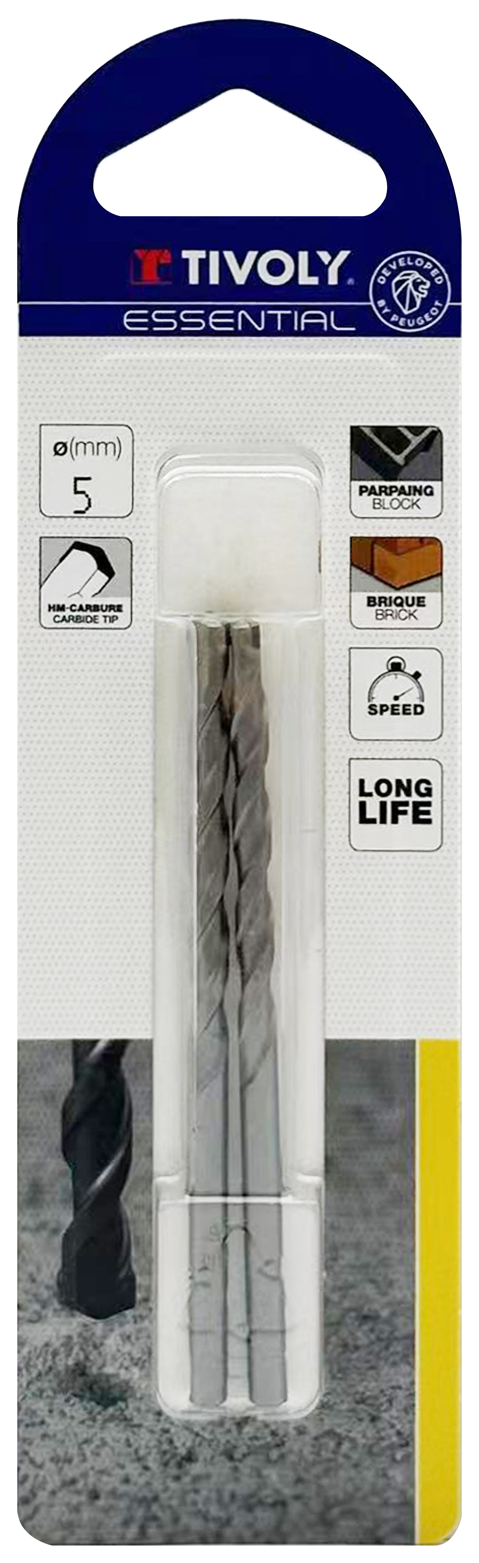 Foret bétons -Queue cylindrique (Blister) / L: 85 Ø: 5 TIVOLY - 10900220500