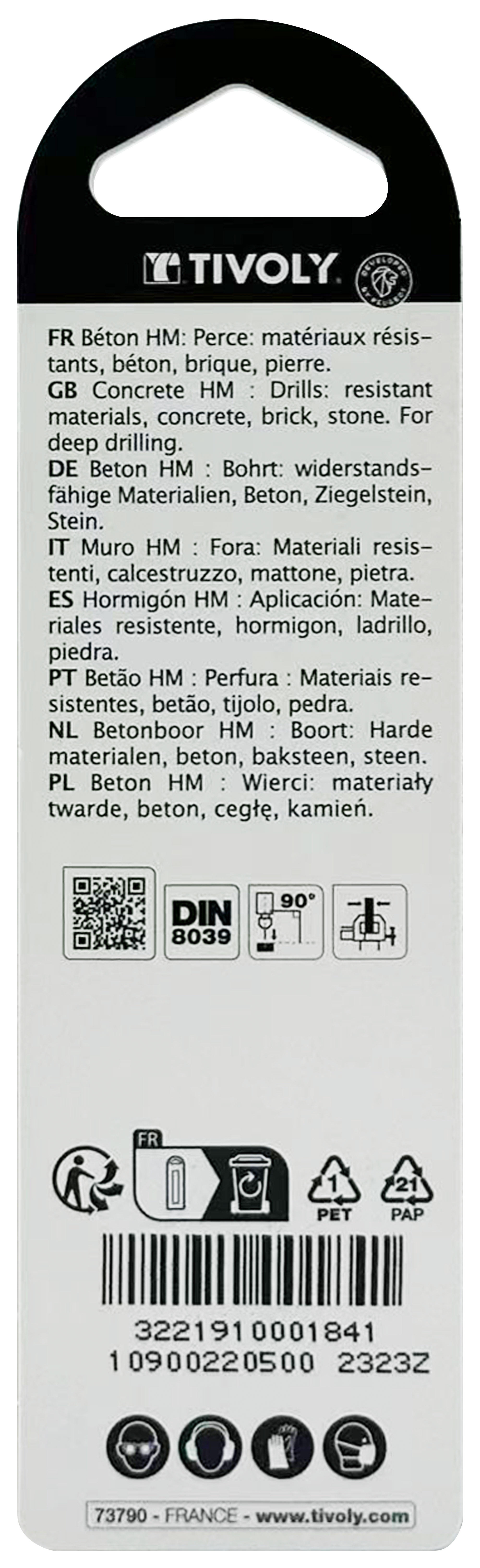 Foret bétons -Queue cylindrique (Blister) / L: 85 Ø: 5 TIVOLY - 10900220500