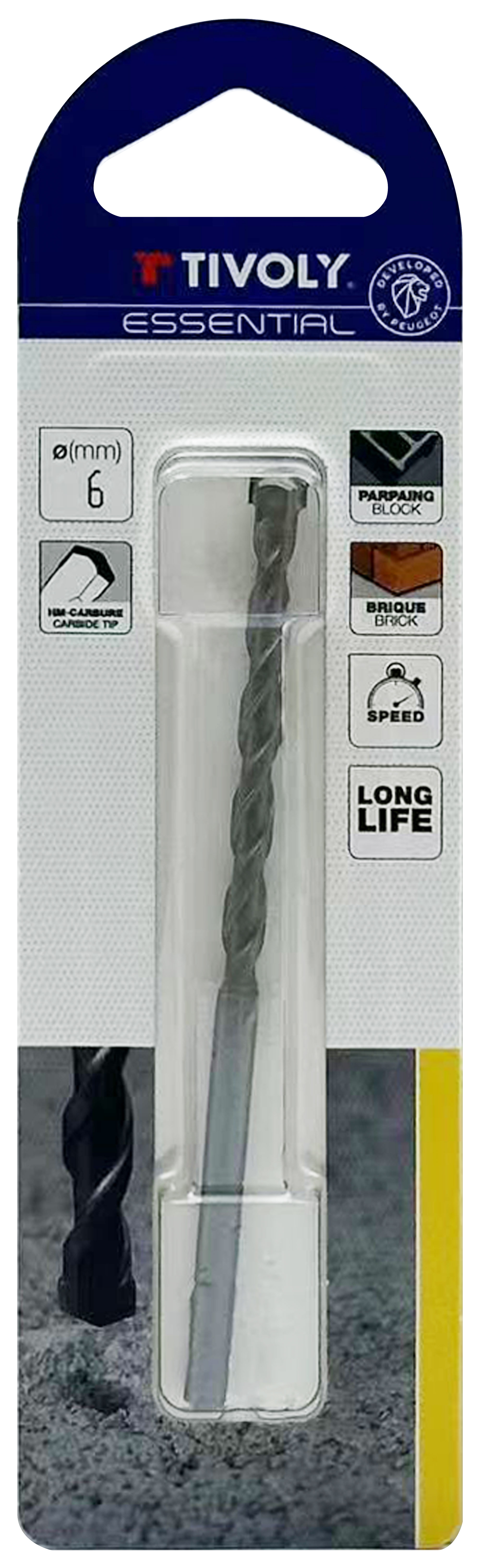 Foret bétons -Queue cylindrique (Blister) / L: 100 Ø: 6 TIVOLY - 10900220600