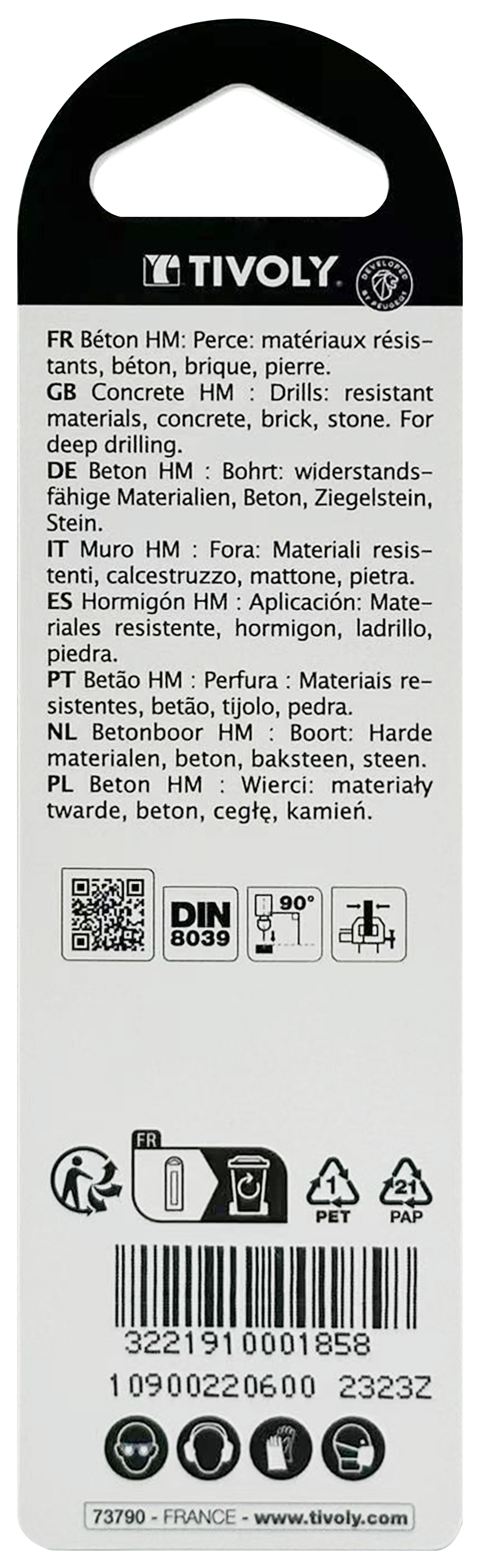 Foret bétons -Queue cylindrique (Blister) / L: 100 Ø: 6 TIVOLY - 10900220600