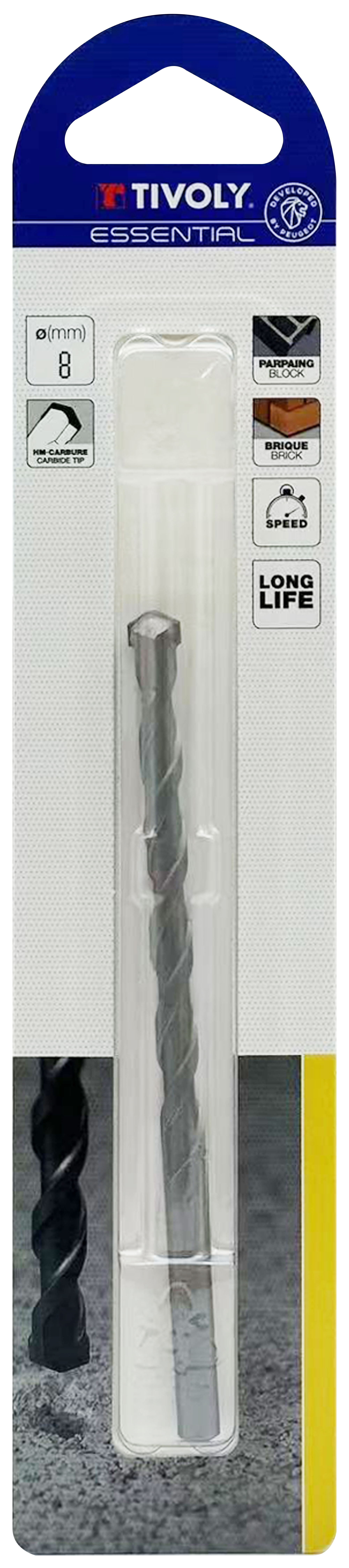 Foret bétons -Queue cylindrique (Blister) / L: 120 Ø: 8 TIVOLY - 10900220800