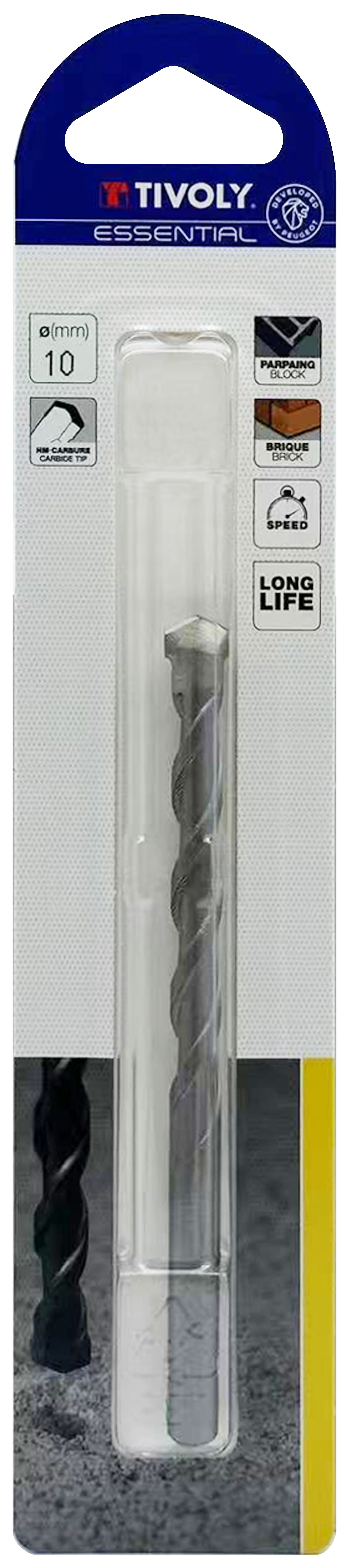 Foret bétons -Queue cylindrique (Blister) / L: 120 Ø: 10 TIVOLY - 10900221000