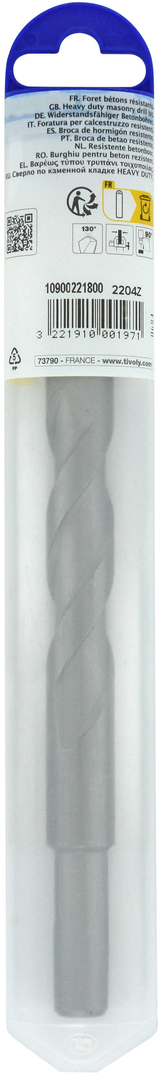 Foret bétons -Queue cylindrique (Blister) / L: 160 Ø: 18 TIVOLY - 10900221800