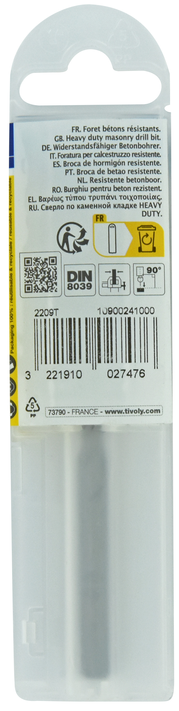 Foret bétons -Queue cylindrique (Etui plastique) / L: 120 Ø: 10 TIVOLY - 10900241000