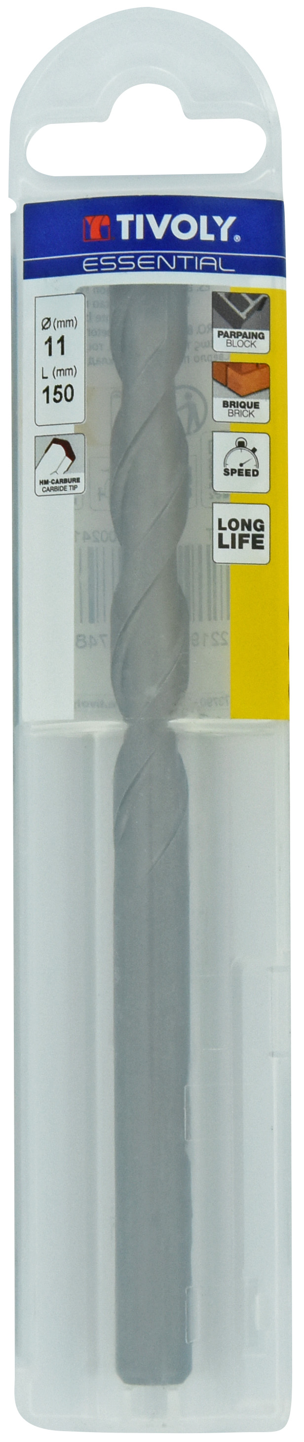 Foret bétons -Queue cylindrique (Etui plastique) / L: 150 Ø: 11 TIVOLY - 10900241100