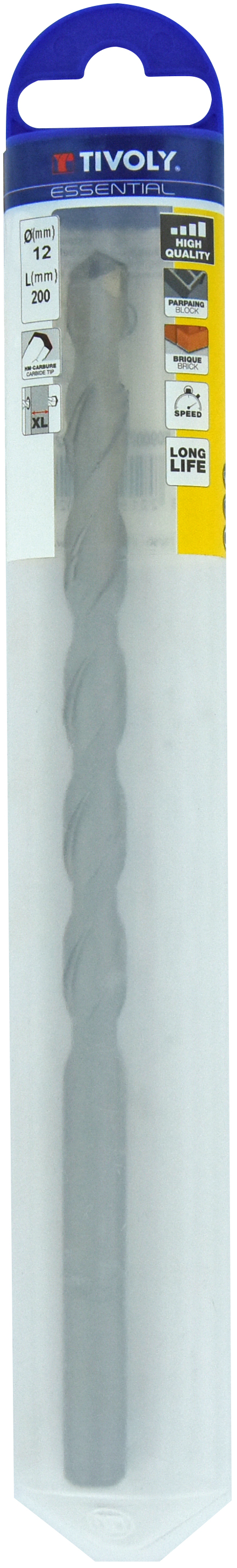 Foret bétons L200mm -Queue cylindrique (Blister) / L: 200 Ø: 12 TIVOLY - 10900721200