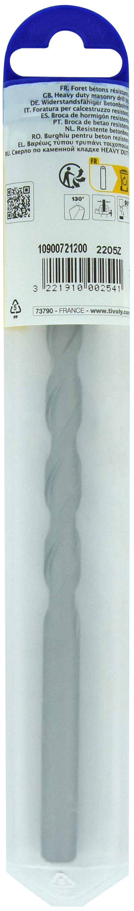 Foret bétons L200mm -Queue cylindrique (Blister) / L: 200 Ø: 12 TIVOLY - 10900721200