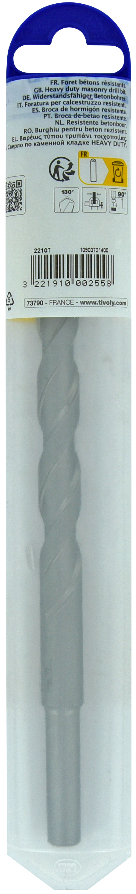 Foret bétons L200mm -Queue cylindrique (Blister) / L: 200 Ø: 14 TIVOLY - 10900721400