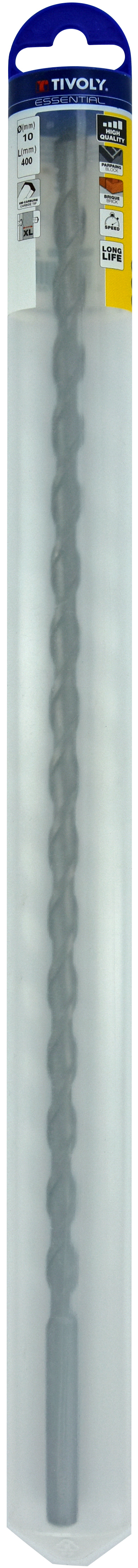 Foret bétons L400mm -Queue cylindrique (Blister) / L: 400 Ø: 10 TIVOLY - 10900821000