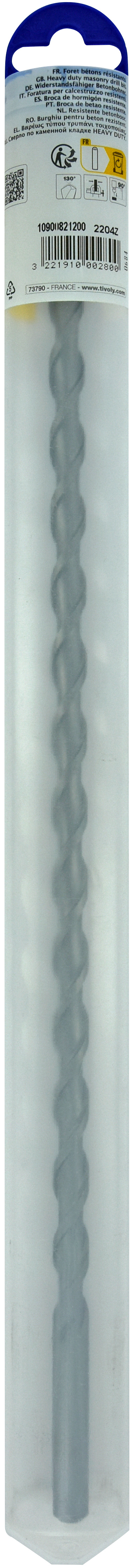 Foret bétons L400mm -Queue cylindrique (Blister) / L: 400 Ø: 12 TIVOLY - 10900821200