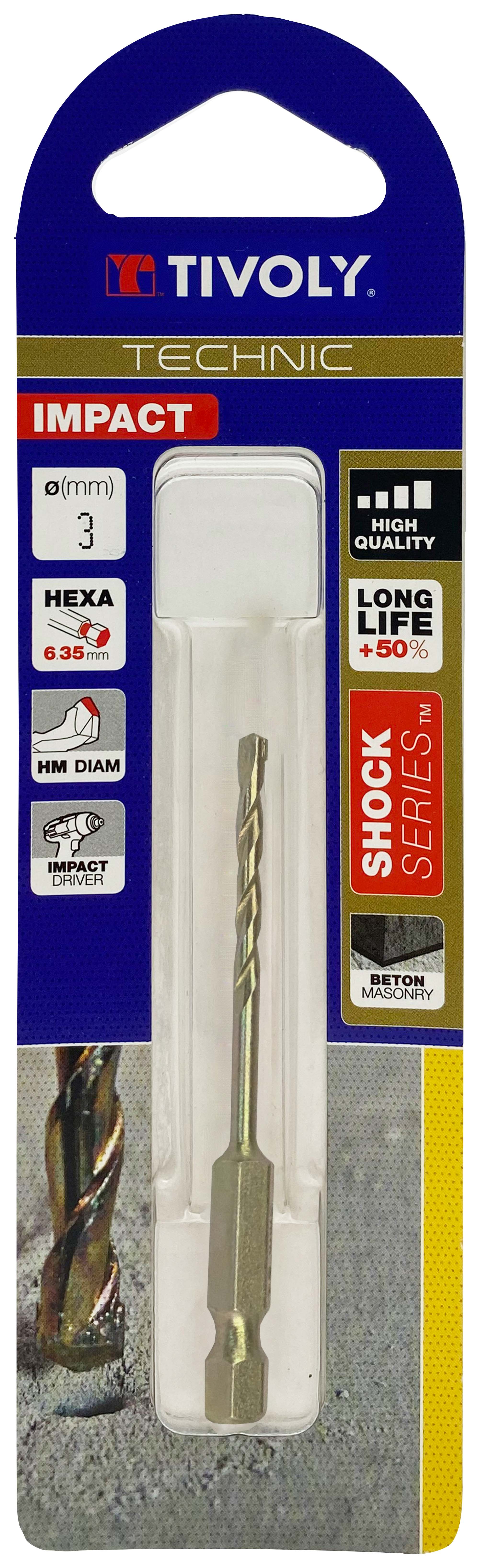 Foret bétons Shock Serie -Queue hexagonale monobloc (Blister) / L: 80 Ø: 3 TIVOLY - 10901620300
