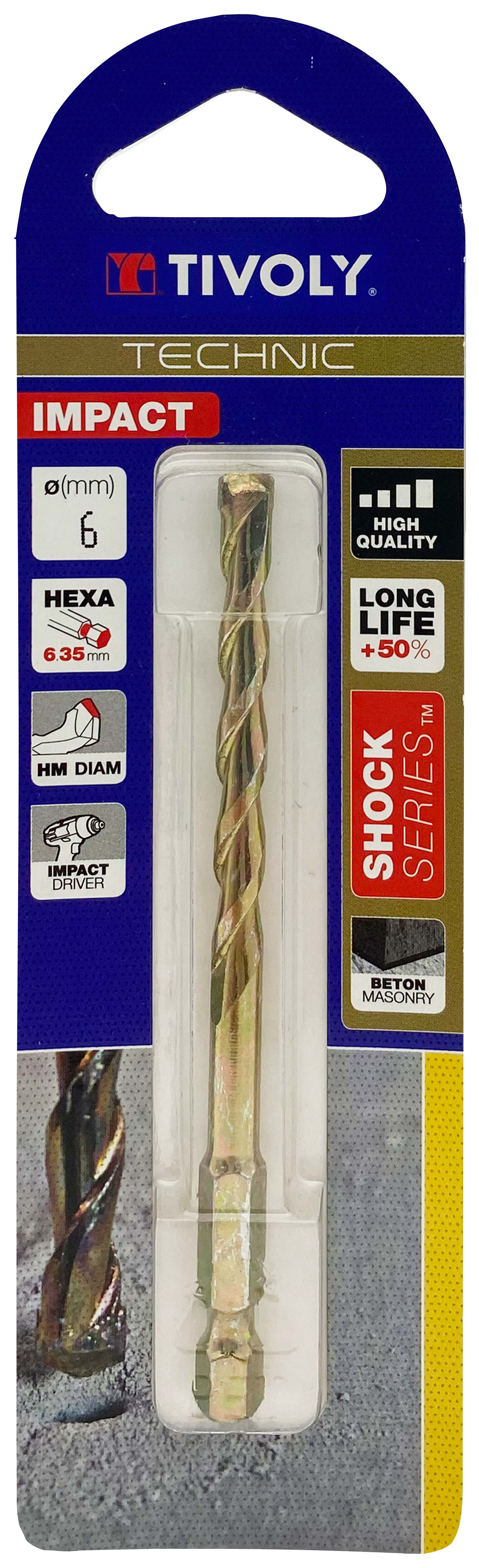 Foret bétons Shock Serie -Queue hexagonale monobloc (Blister) / L: 100 Ø: 6 TIVOLY - 10901620600