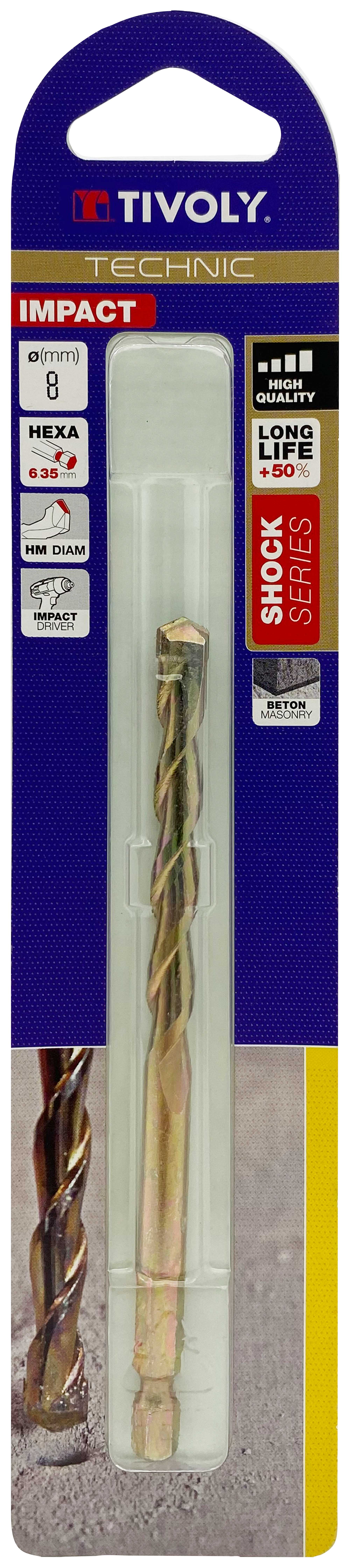 Foret bétons Shock Serie -Queue hexagonale monobloc (Blister) / L: 120 Ø: 8 TIVOLY - 10901620800