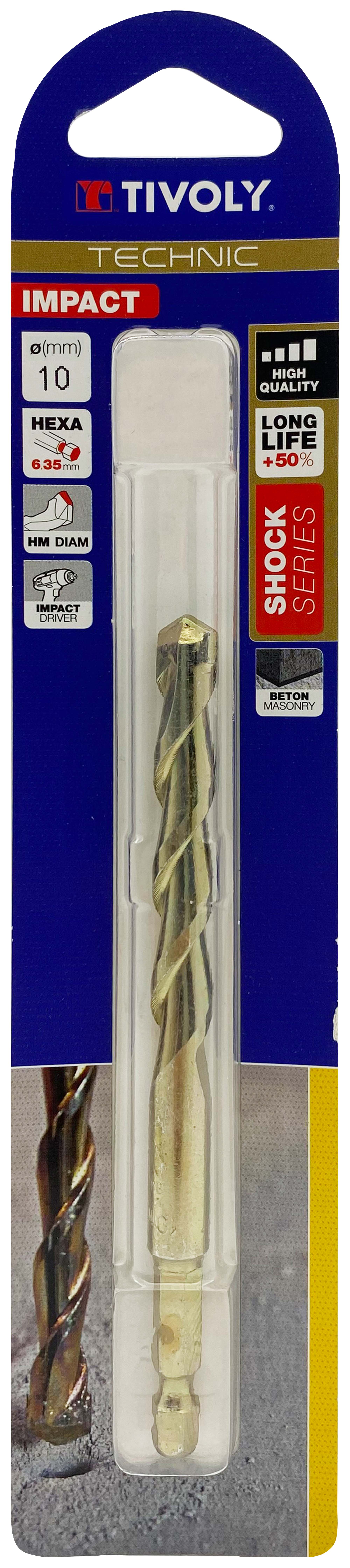 Foret bétons Shock Serie -Queue hexagonale monobloc (Blister) / L: 120 Ø: 10 TIVOLY - 10901621000