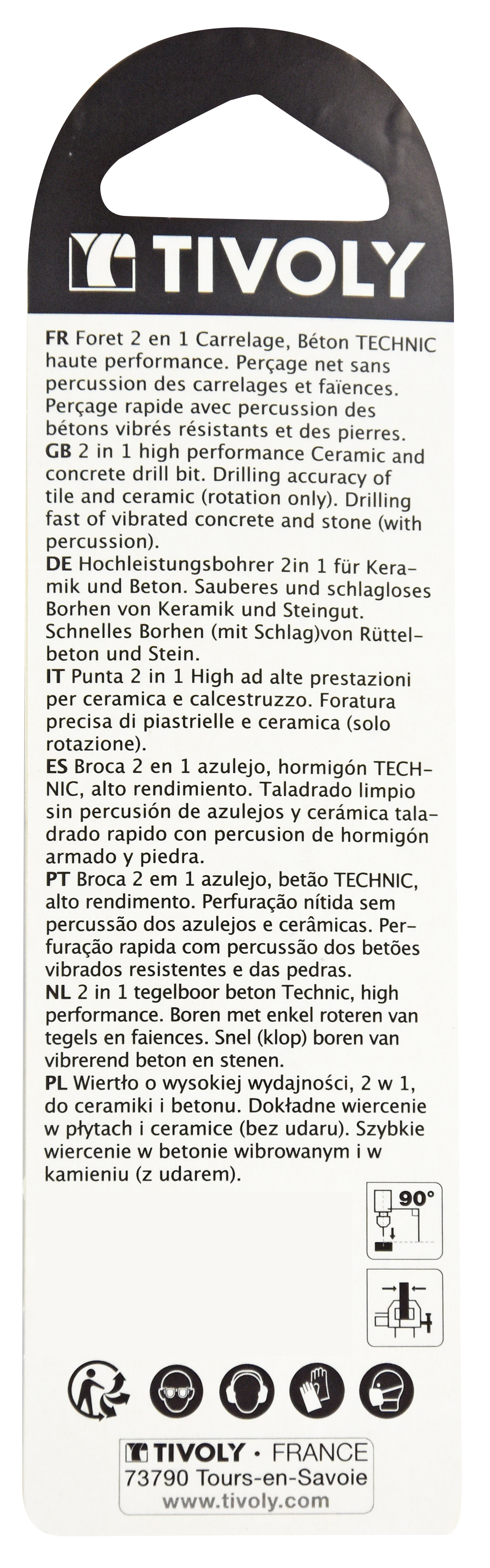 Foret 2 en 1 Bétons/Carrelages -Plaquette carbure affûtée -Goujures nervurées / L: 75 Ø: 4 TIVOLY - 10913020400