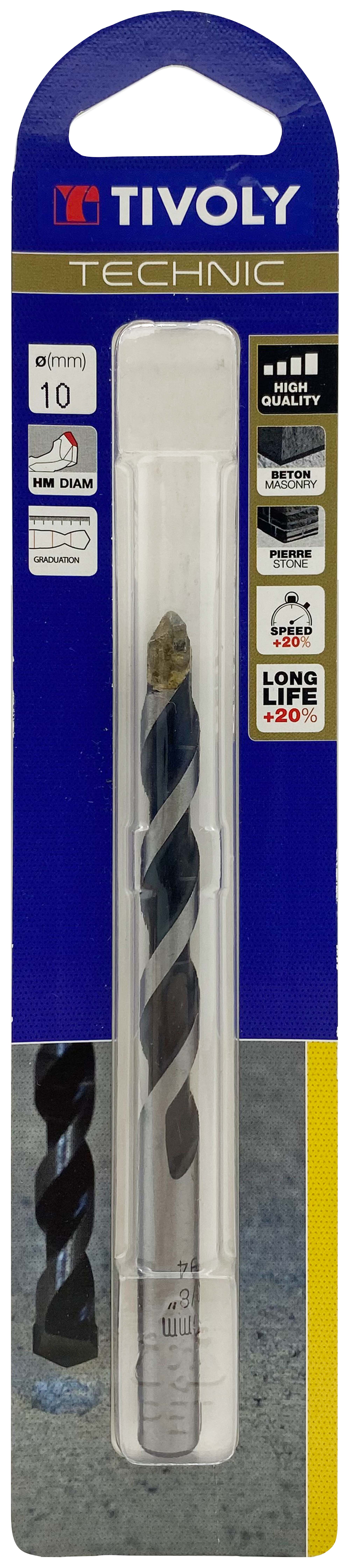 Foret bétons -Plaquette carbure affûtée diamant -Queue cylindrique -Gradué SLR - / L: 120 Ø: 10 TIVOLY - 10960321000