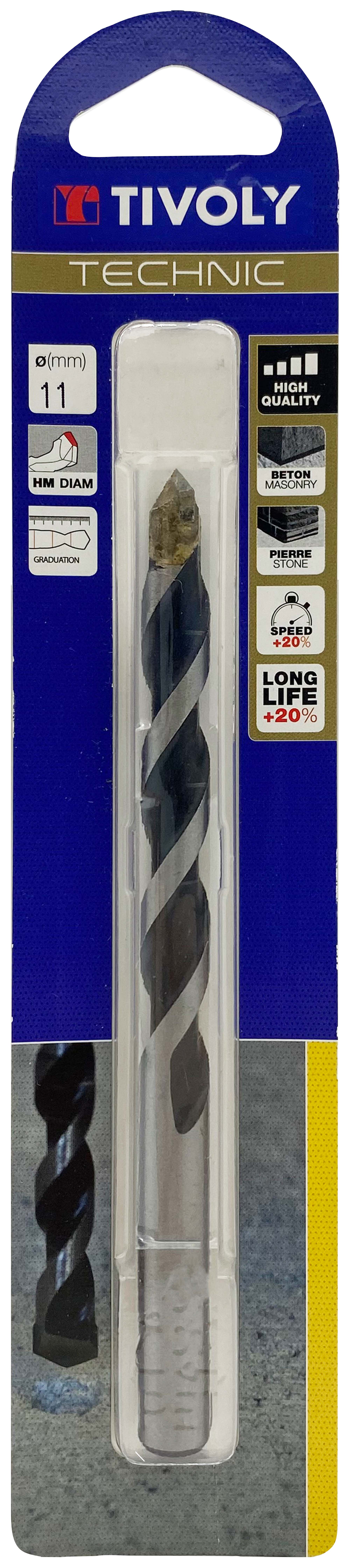 Foret bétons -Plaquette carbure affûtée diamant -Queue cylindrique -Gradué SLR - / L: 150 Ø: 11 TIVOLY - 10960321100