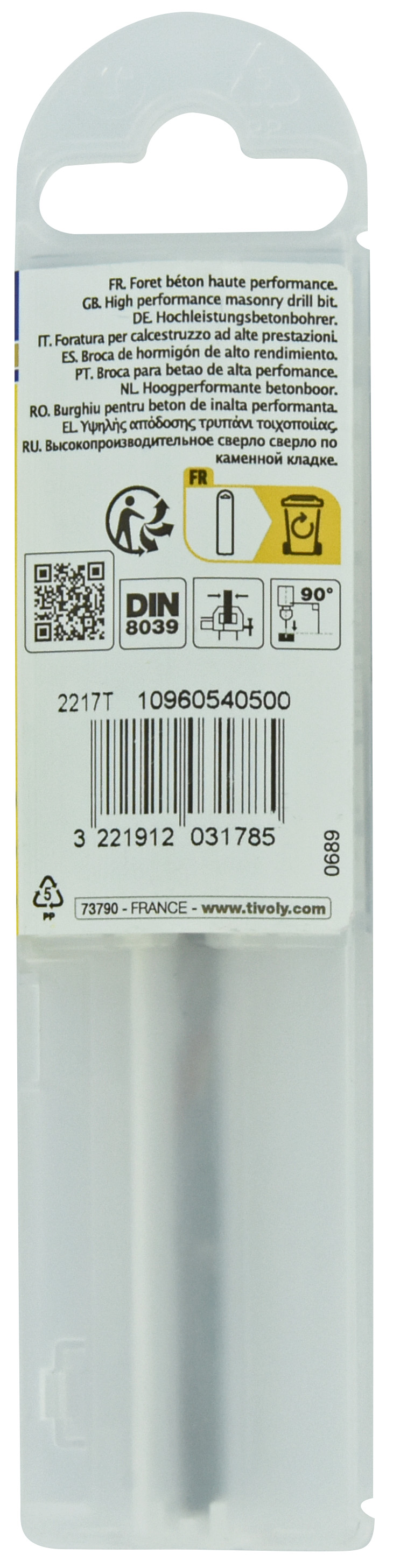 Foret bétons -Plaquette carbure pointe de centrage -Queue cylindrique 3 méplats -Gradué SLR / L: 85 Ø: 5 TIVOLY - 10960540500