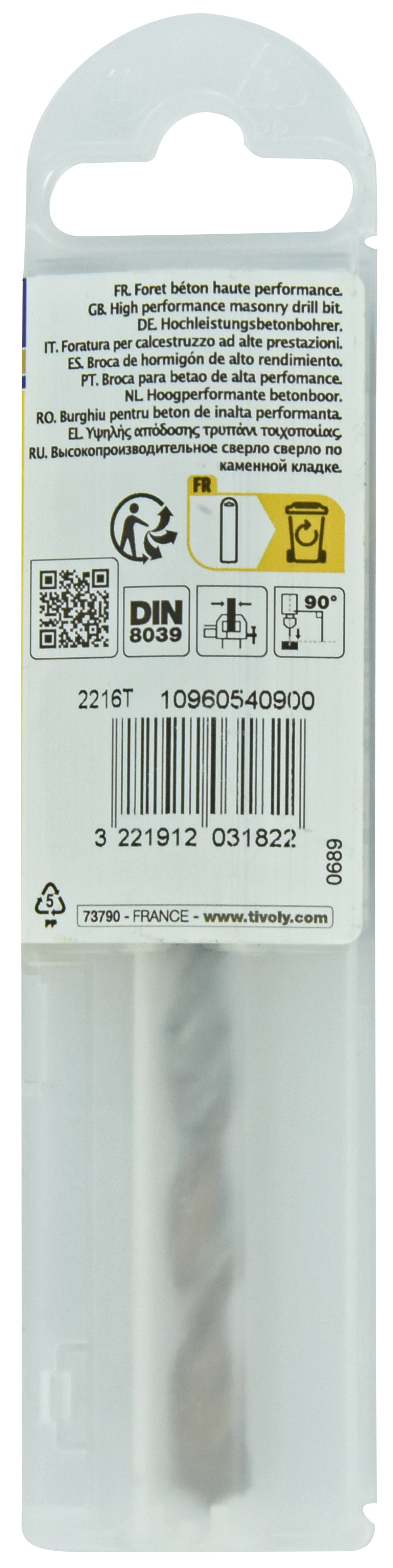 Foret bétons -Plaquette carbure pointe de centrage -Queue cylindrique 3 méplats -Gradué SLR / L: 120 Ø: 9 TIVOLY - 10960540900