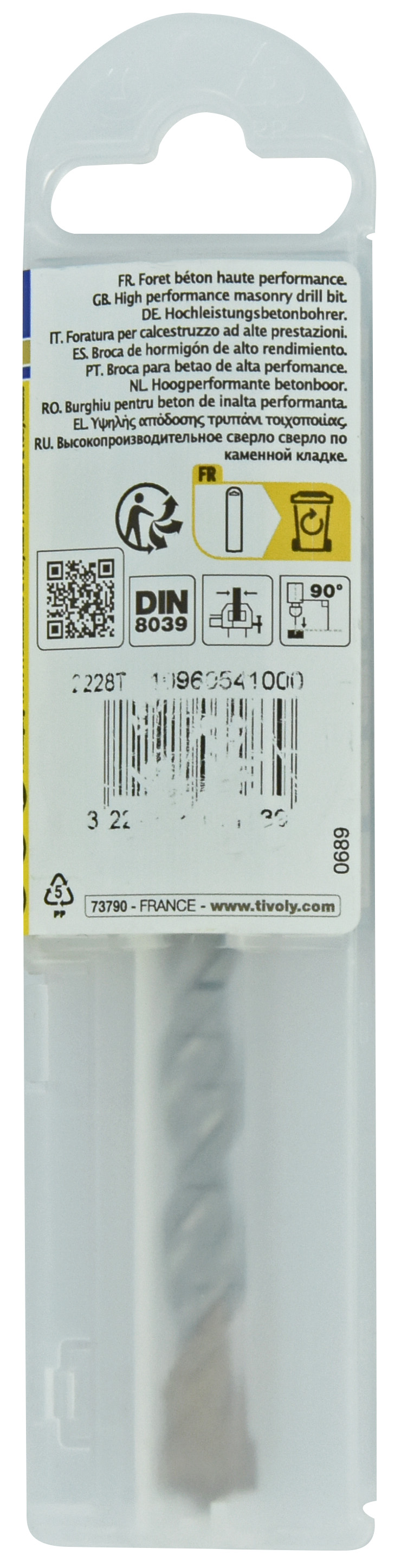 Foret bétons -Plaquette carbure pointe de centrage -Queue cylindrique 3 méplats -Gradué SLR / L: 120 Ø: 10 TIVOLY - 10960541000