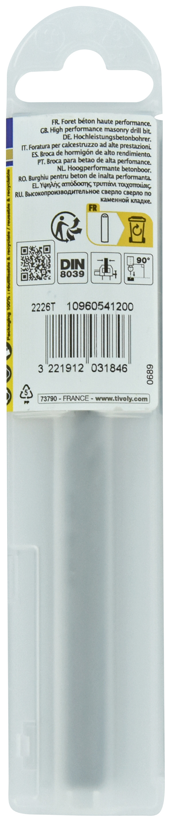 Foret bétons -Plaquette carbure pointe de centrage -Queue cylindrique 3 méplats -Gradué SLR / L: 150 Ø: 12 TIVOLY - 10960541200