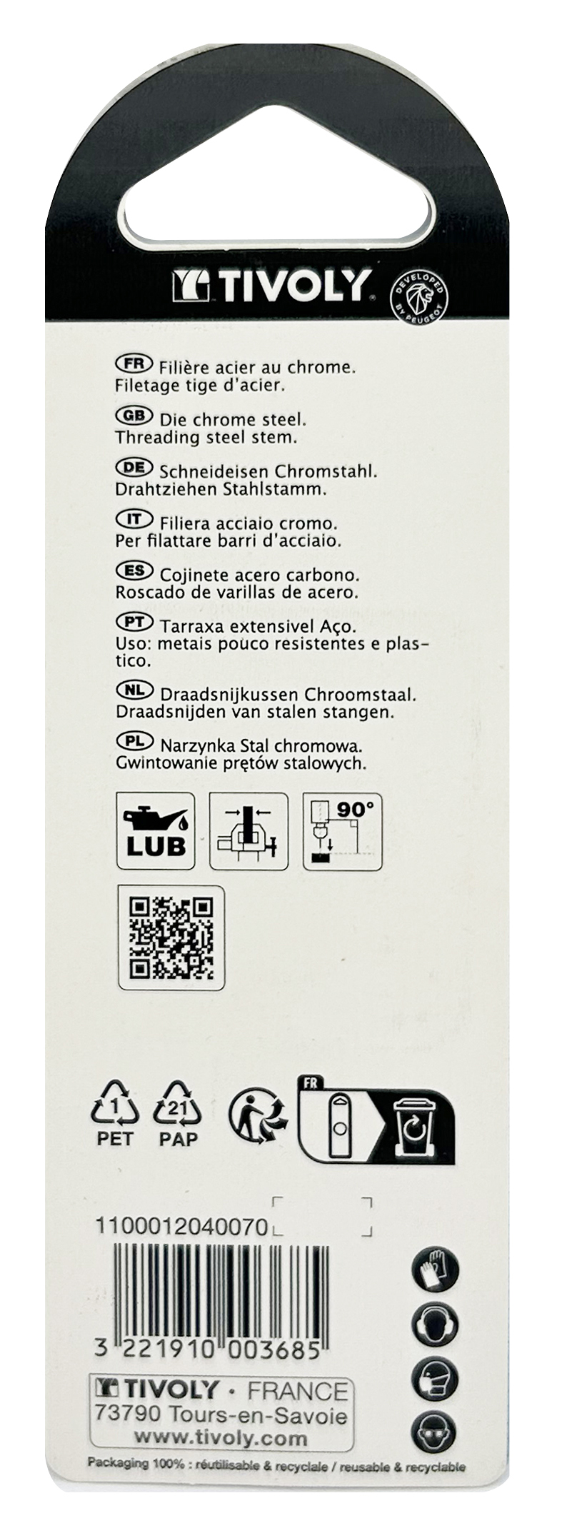 Filière acier au chrome -NFE74001 -M -Forme C - / Ø: M4 / P:70 / Cage: 25.4 TIVOLY - 1100012040070