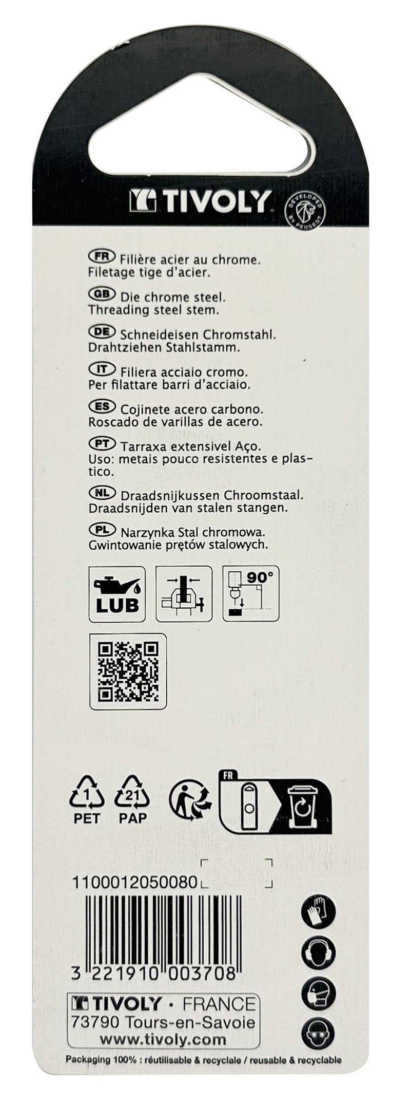 Filière acier au chrome -NFE74001 -M -Forme C - / Ø: M5 / P:80 / Cage: 25.4 TIVOLY - 1100012050080