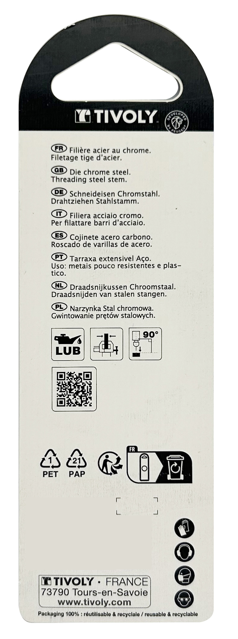 Filière acier au chrome -NFE74001 -M -Forme C - / Ø: M8 / P:125 / Cage: 25.4 TIVOLY - 1100012080125