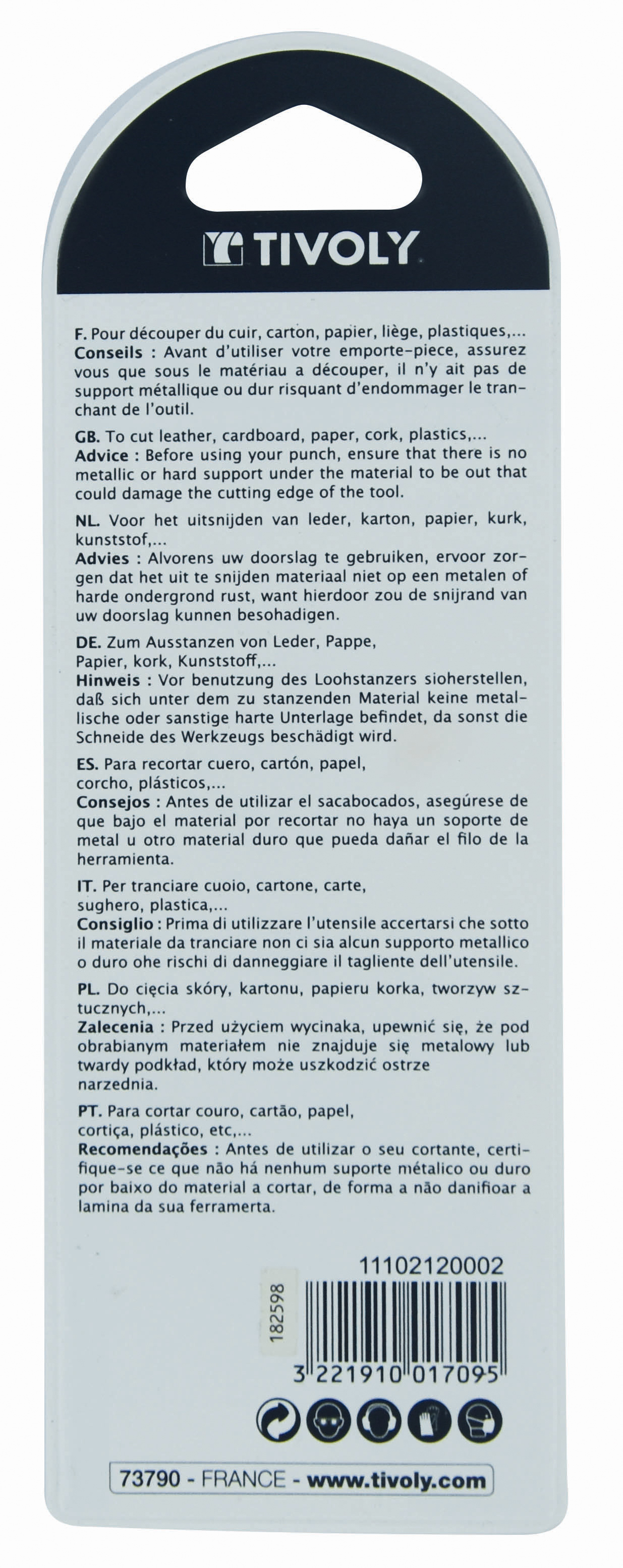 Emportes-pièces interchangeables Ø 6-7-8-9-10 TIVOLY - 11102120002