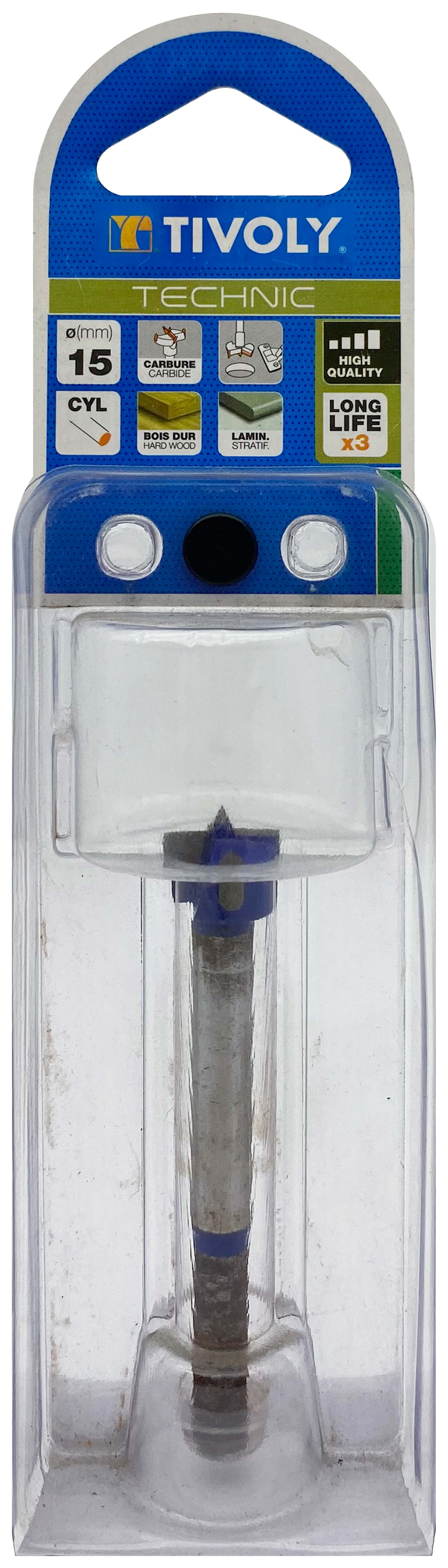 Mèche charnière -Plaquette carbure -Queue cylindrique (Blister) / L: 79.5 Ø: 15 TIVOLY - 11102421500