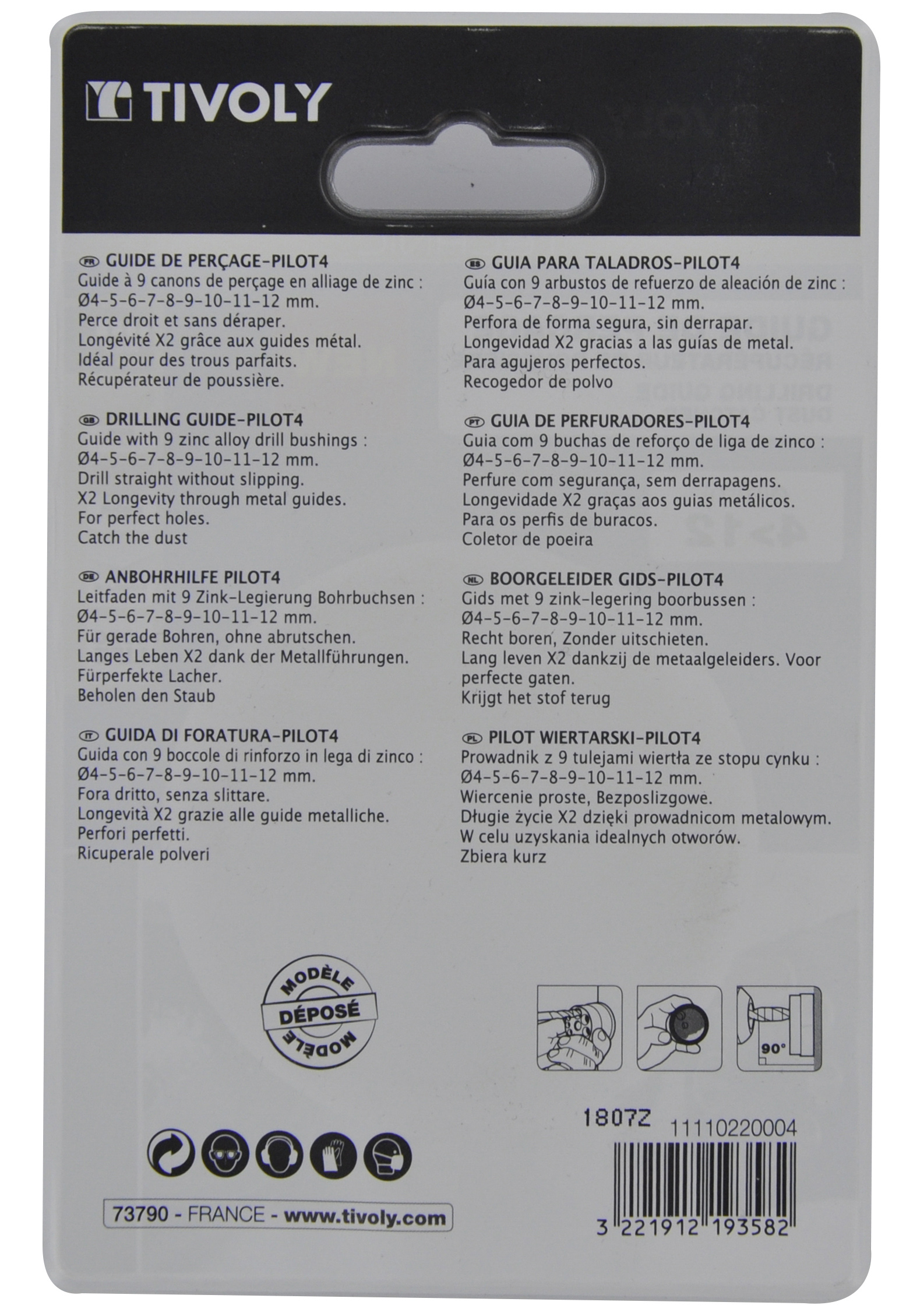 Guide perçage PILOT4 Ø 4 à 12mm TIVOLY - 11110220004