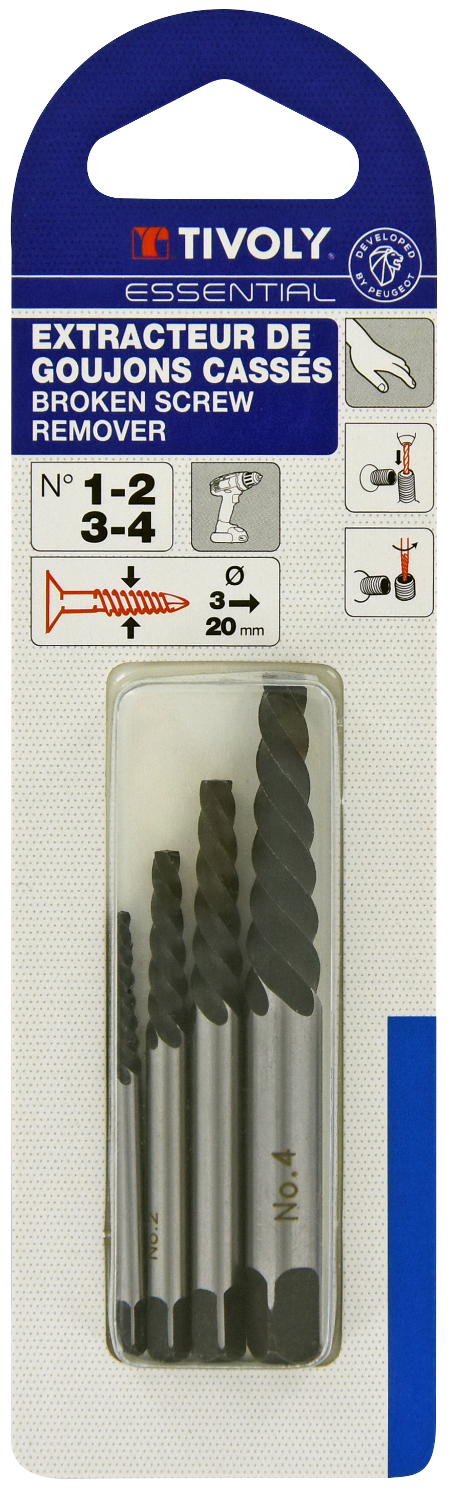 4 pièces -Extracteurs de goujons Ø 2,5 à 5,5mm TIVOLY - 11111021234