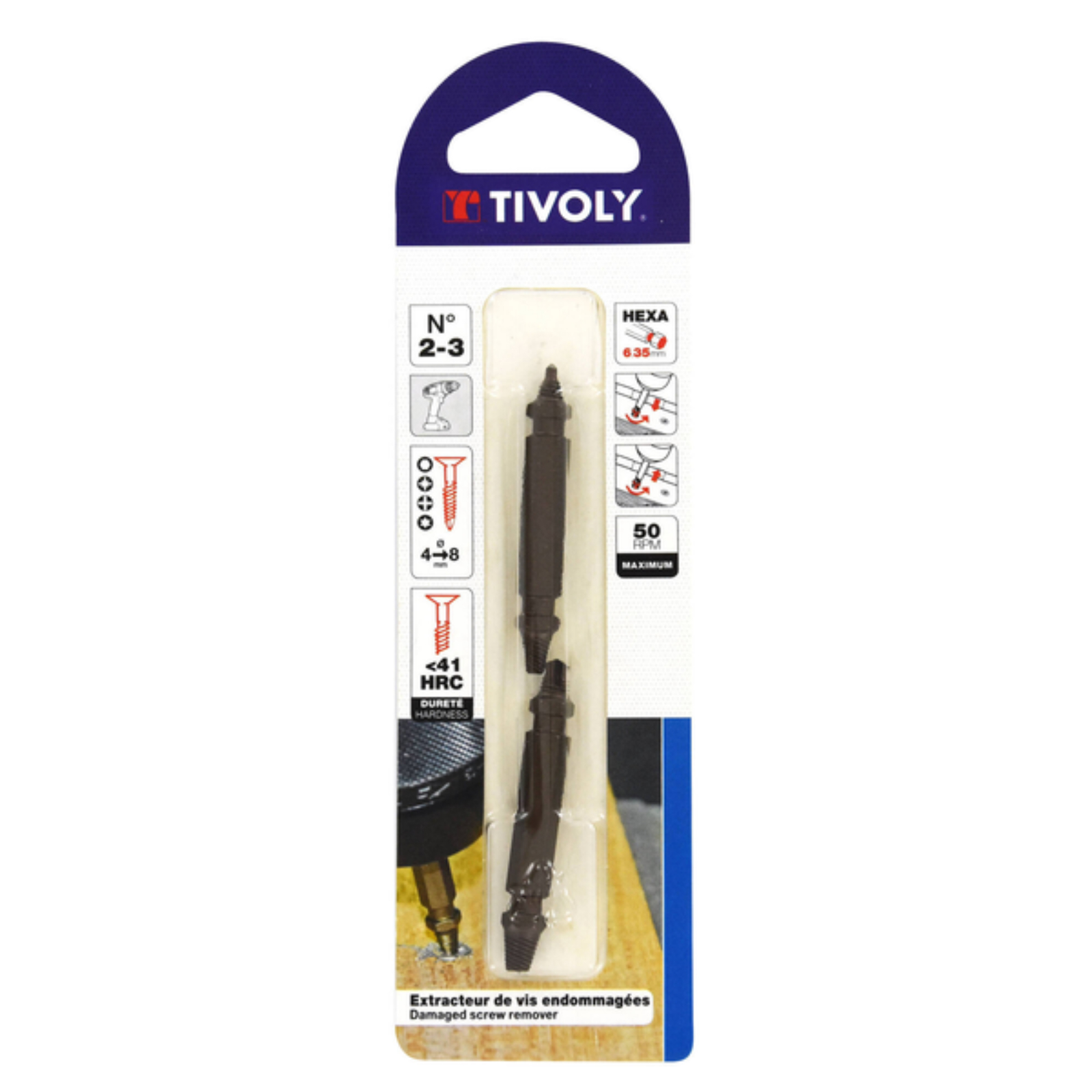 Extracteur de vis endommagées 2en1 TIVOLY 11111120004