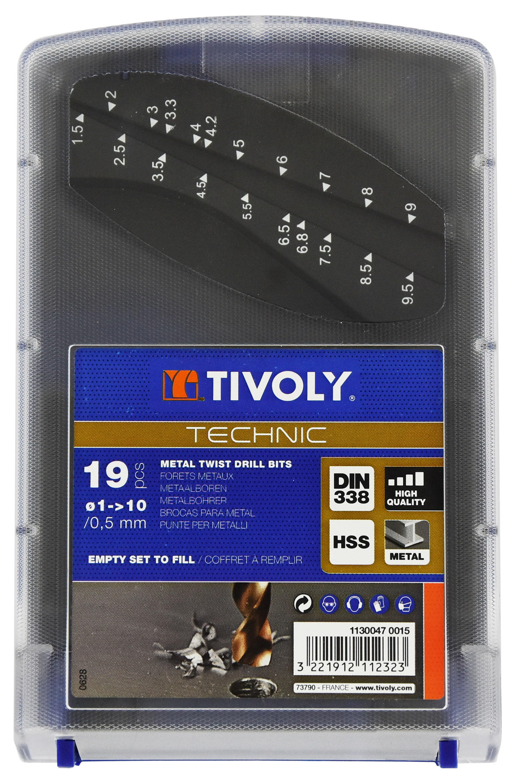 1 coffret vide de 19 forets métal Ø 1 à 10mm par 1/2 TIVOLY - 11300470015