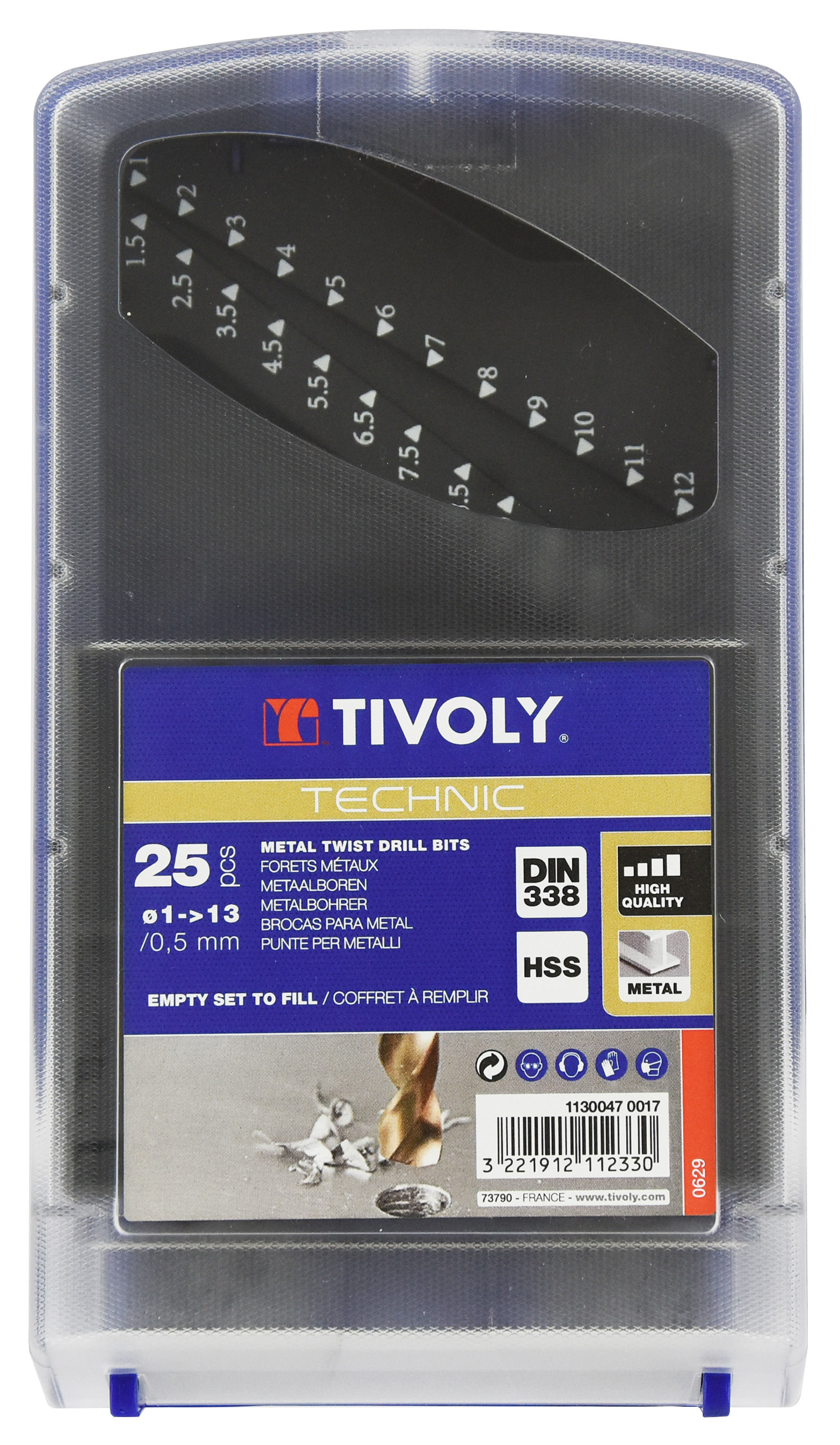 1 coffret vide de 25 forets métal Ø 1 à 13mm par 1/2 TIVOLY - 11300470017
